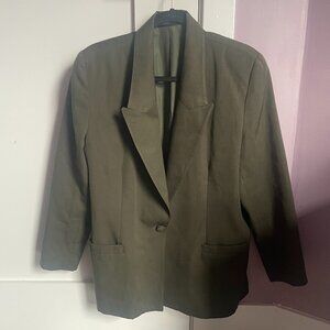 VINTAGE - Muted Olive Green Wool Blazer - Shoulder padded